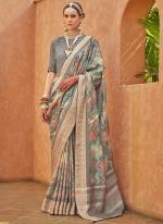 Pv Silk Grey Party Wear Printed Saree